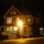 The front of our house at night.