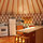 Gas stove, electric refrigerator, toaster oven, microwave, blender, culinary tools.