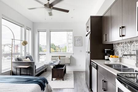 Walk to Downtown from a Chic Modern Studio with a Gym