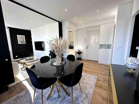 Beautiful modern apartment balcony view Eiffel Tower