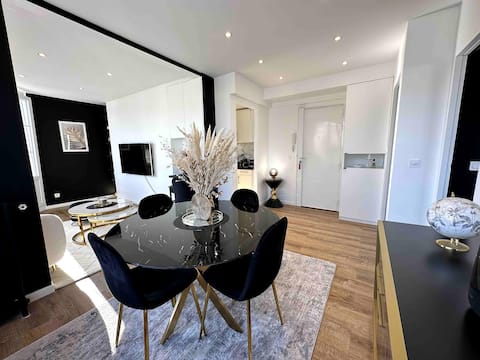 Beautiful modern apartment balcony view Eiffel Tower