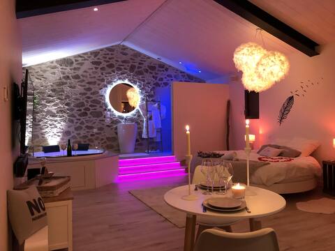 Loveroom "l 'idiîle" with spa and round bed. Cozy