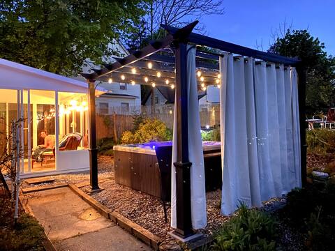 Historic Highland Square, hot tub garden oasis