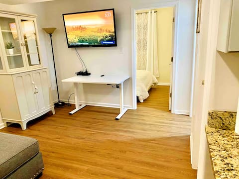 Private unit with kitchen, bedroom & living area.