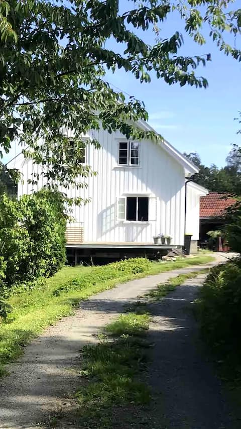 Charming house with furnished outdoor living room .