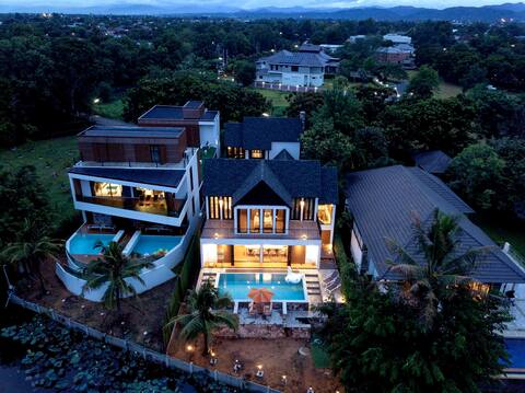 Huge villa with lake view pool in HangDong