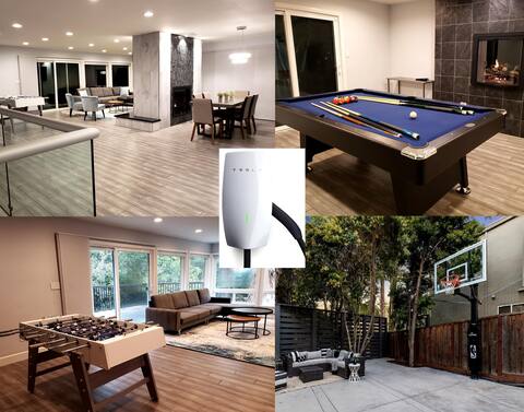 Tesla EV Charger Basketball Pool Table Hot Tub Spa