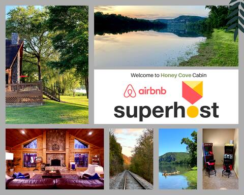 Luxury White River Log Cabin + Wide Riverfront