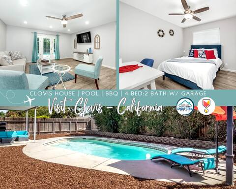 Clovis House | Pool | BBQ | 4 Bed:2 Bath w/ Garage