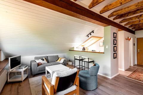Beautiful attic apartment with balcony & views of the countryside