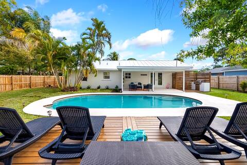 Coastal getaway with heated salt water pool