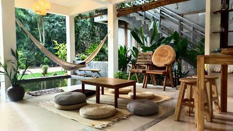 Tropical Cozy Home with Porch & Fountain