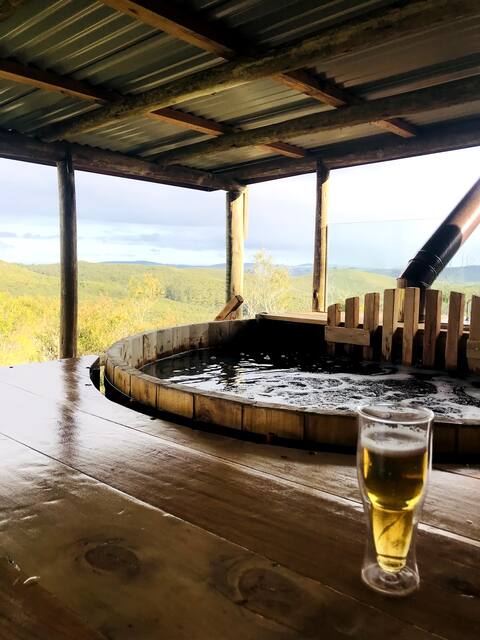 Cheerful hut with hot water tub