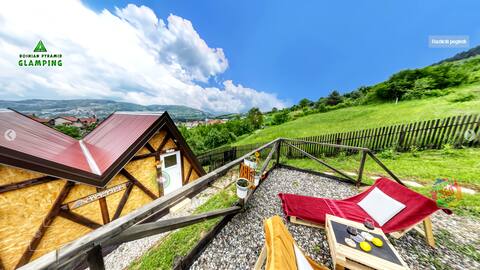 Orange bungalow Bosnian pyramid glamping