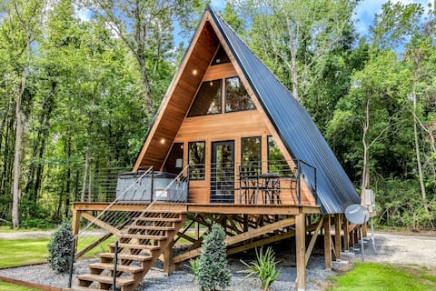 Modern A-Frame Cabin by Rip Van Winkle w/ Hot Tub