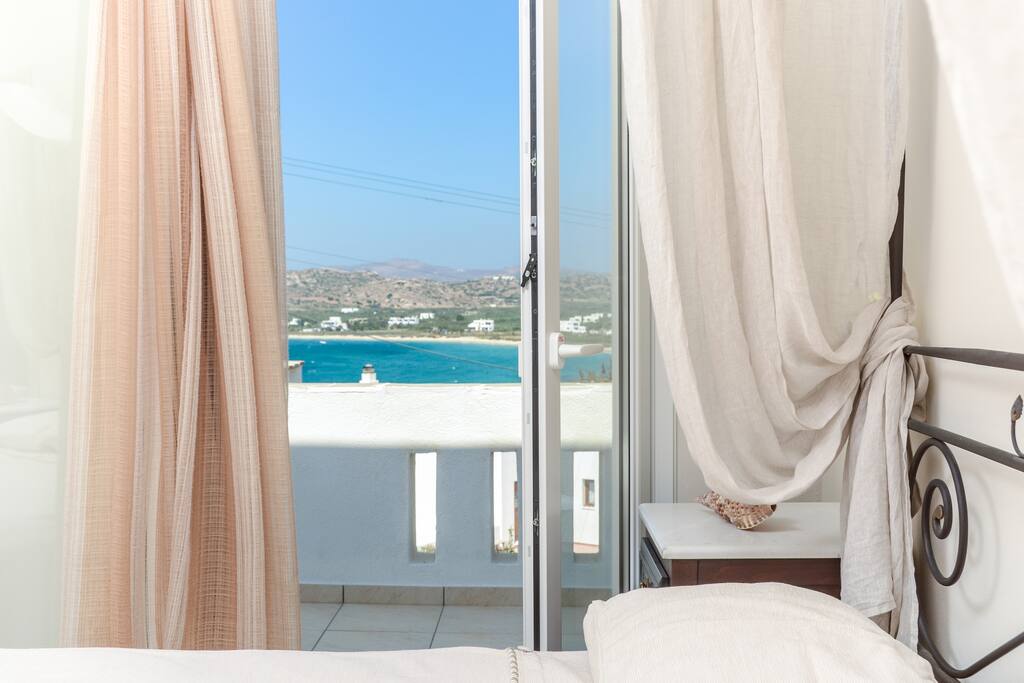 View of Plaka beach from the bedroom.