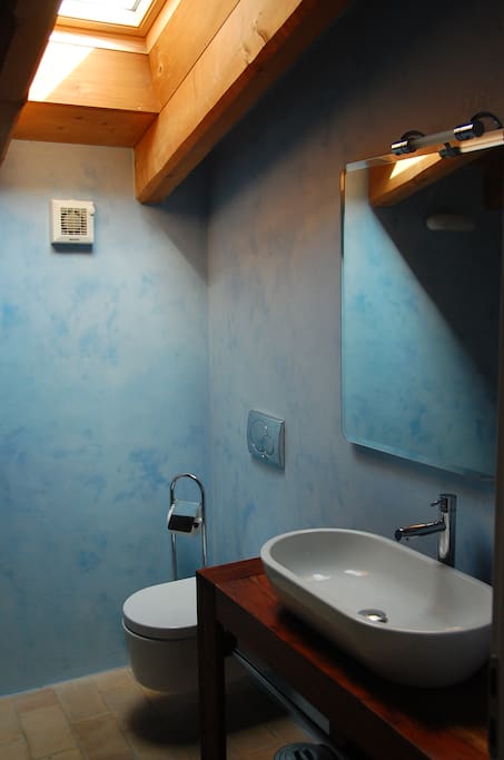 Bagno blu con doccia