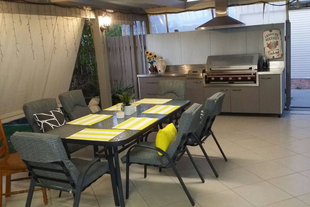 Lovely outdoor area including BBQ & party lights