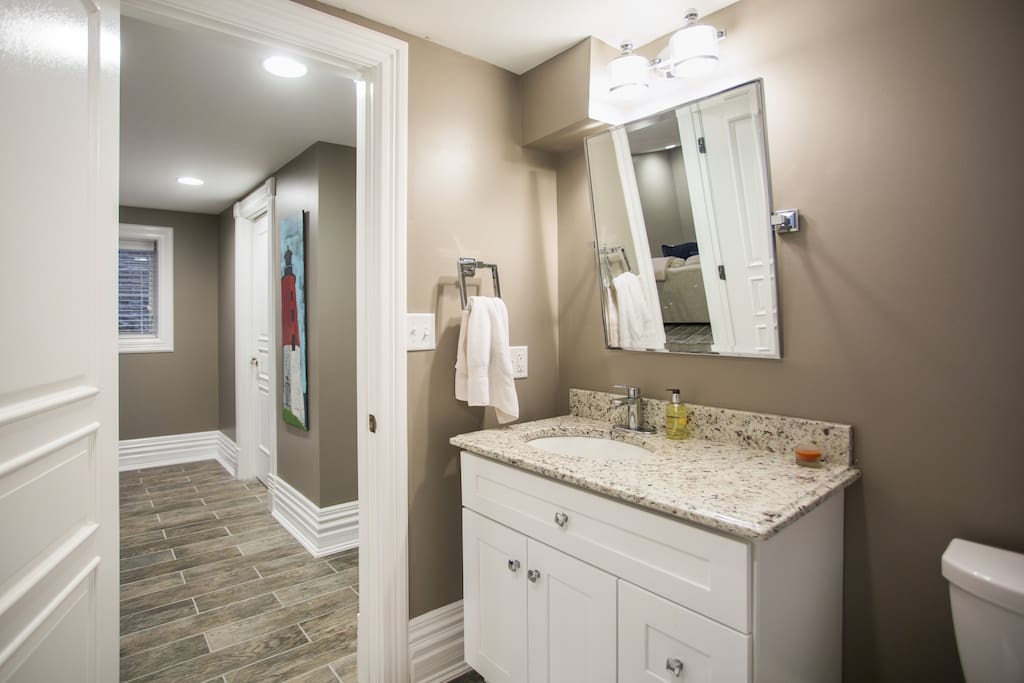 Your private bath with full size shower, tub & toiletries provided.