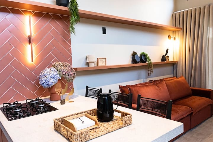 Sofá-cama confortável.