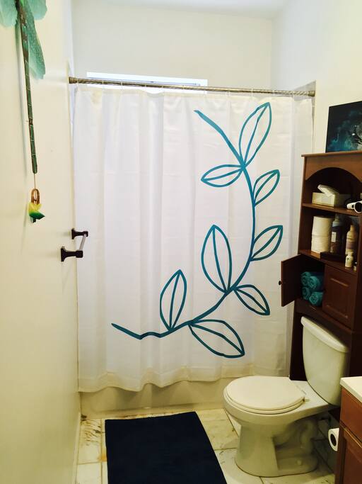 You can't miss the marble-floored bathroom, complete with our favorite towels and bath mats.
