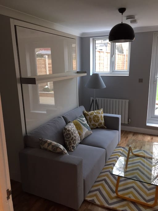 Bedroom / living room with hide in the wall king size bed