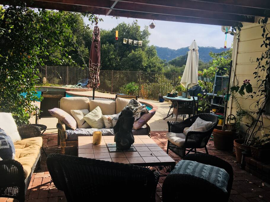View from room with own patio and pool