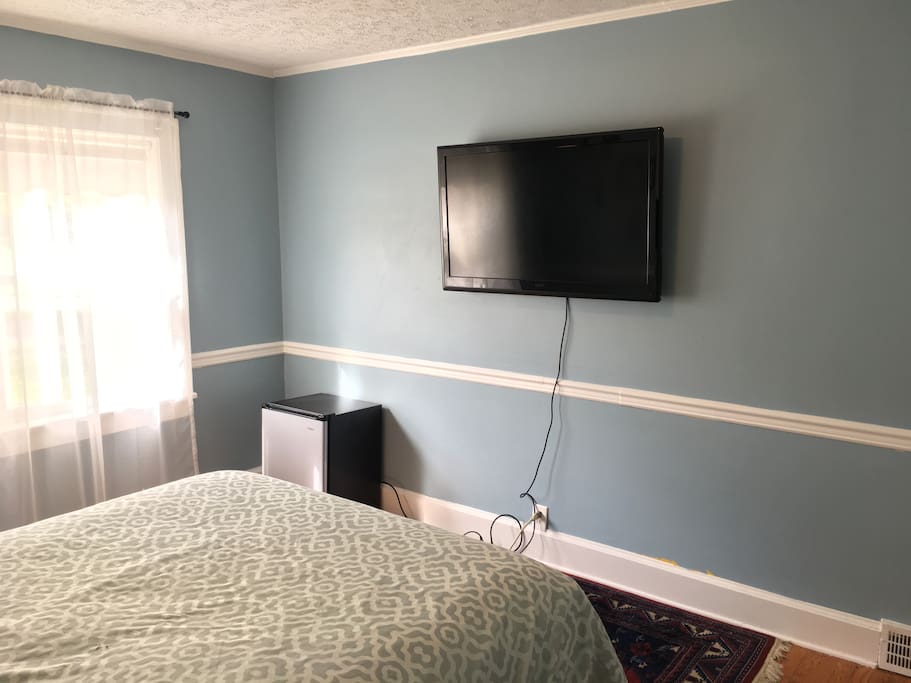 BONUS: I put a 47" tv on the wall, with an Amazon TV stick plugged in - so you can watch Netflix, etc. I also put a mini fridge in there for you as well :)