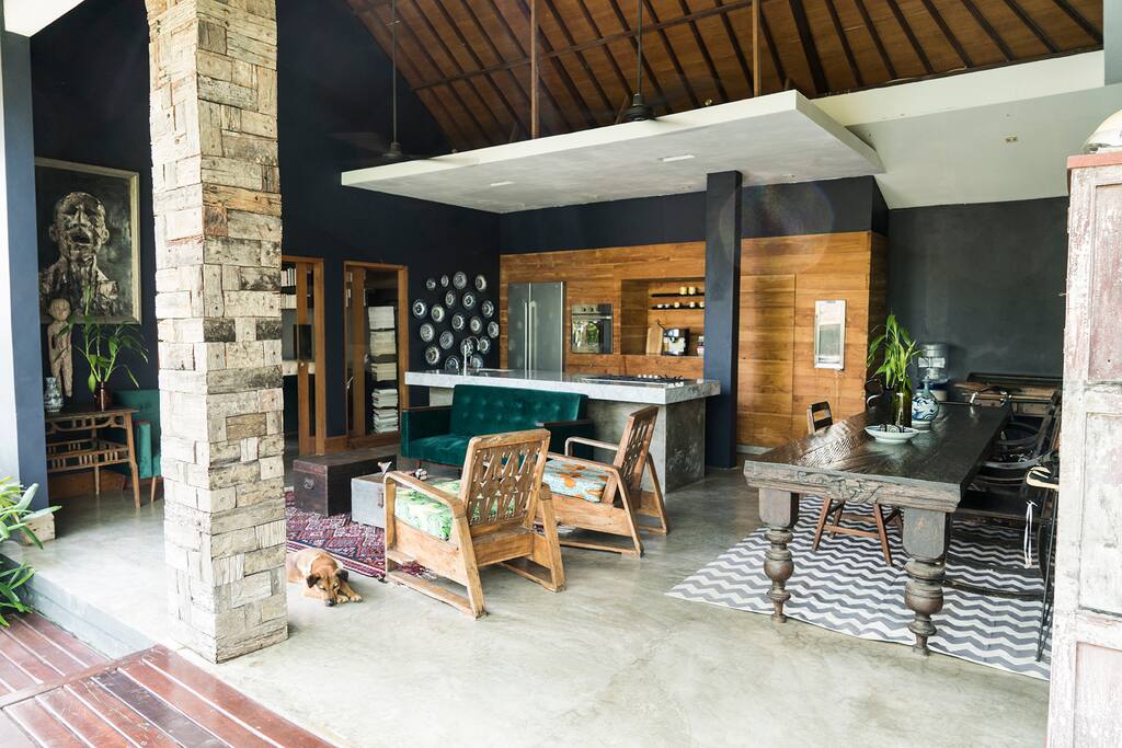 Full view of kitchen and living / dining area
