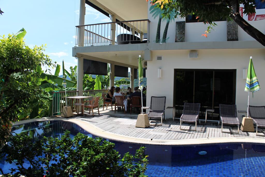 Sun area around swimming pool.