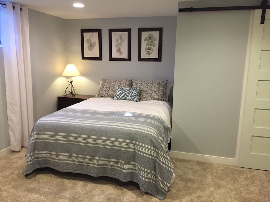 Queen bed with comfy down bedding