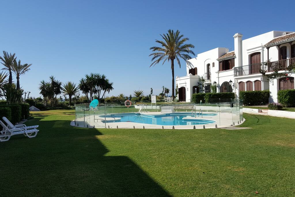 The smaller pool area overlooking the beach