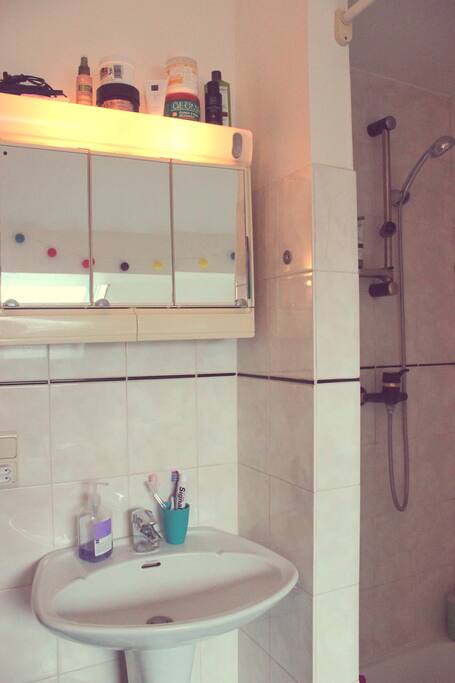Private shower and sink, in the first floor bedroom.