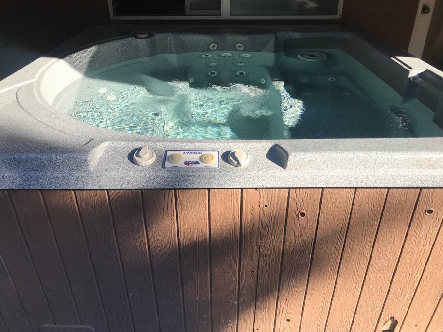 Hot tub heated to 100 degrees.