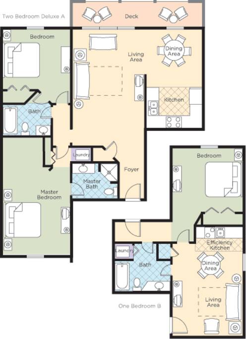 1 BR and 2 BR Unit Layouts