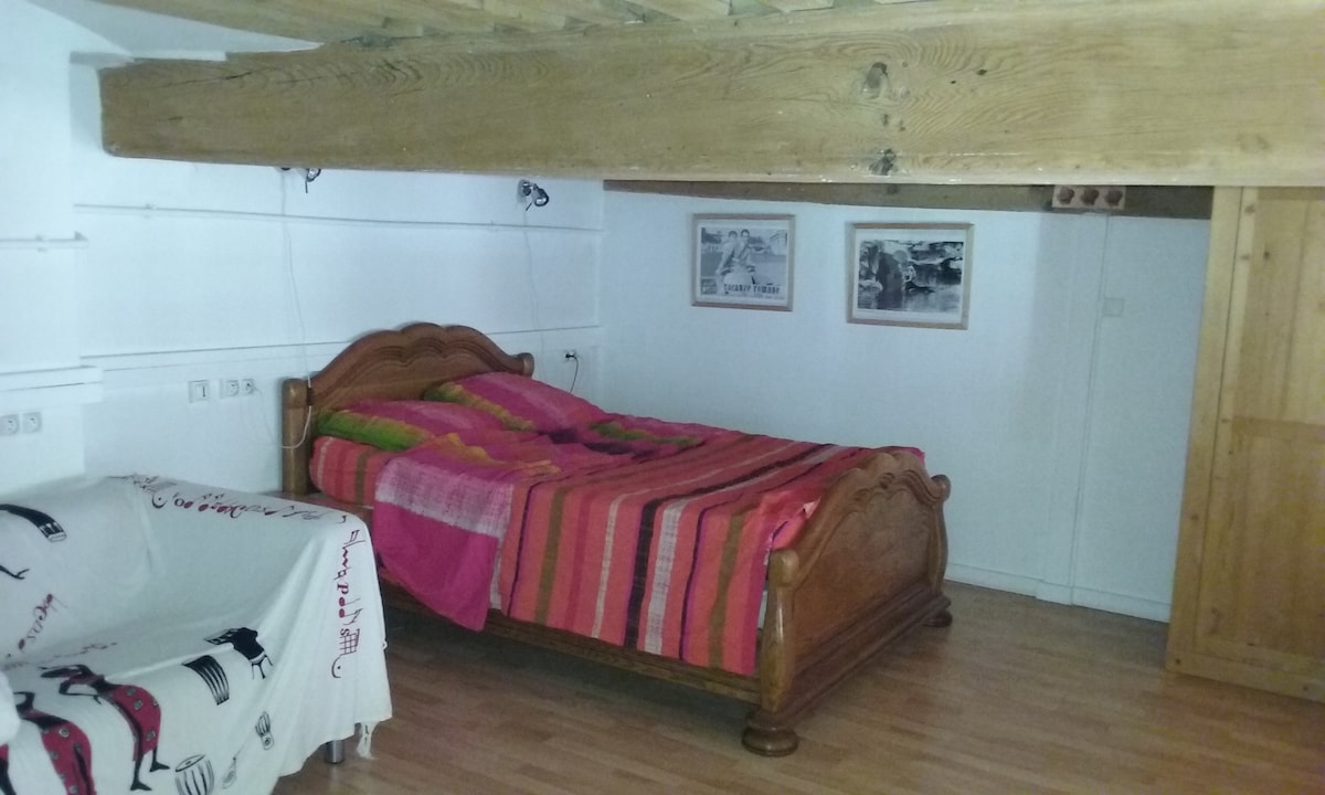 Jedna veľká spálňa s manželskou posteľou a pohovka