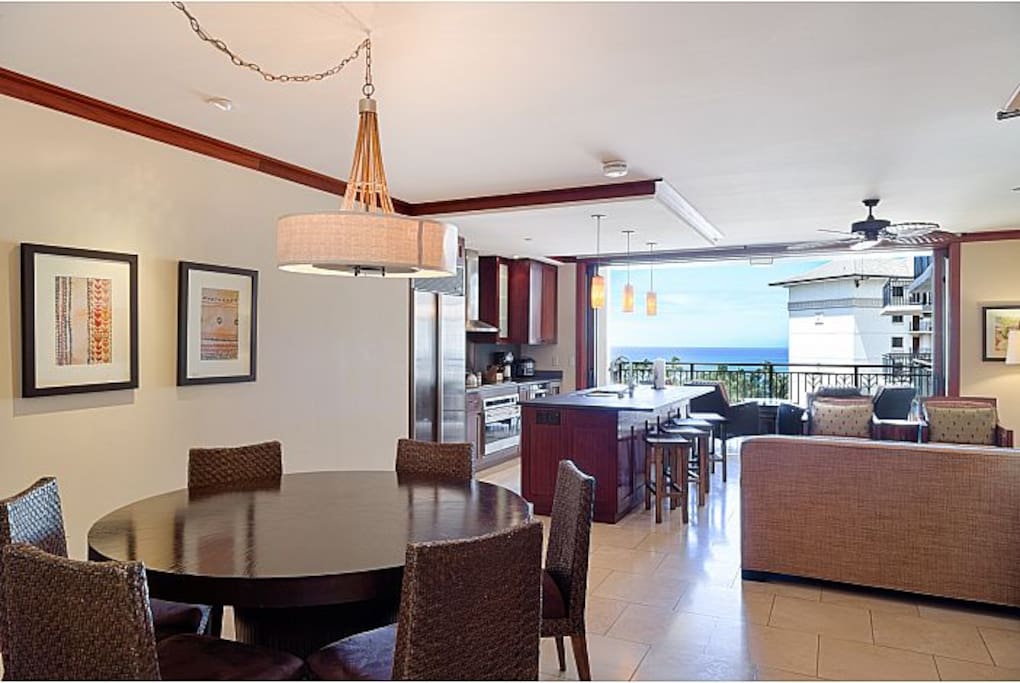 You can see the ocean standing far back inside villa.