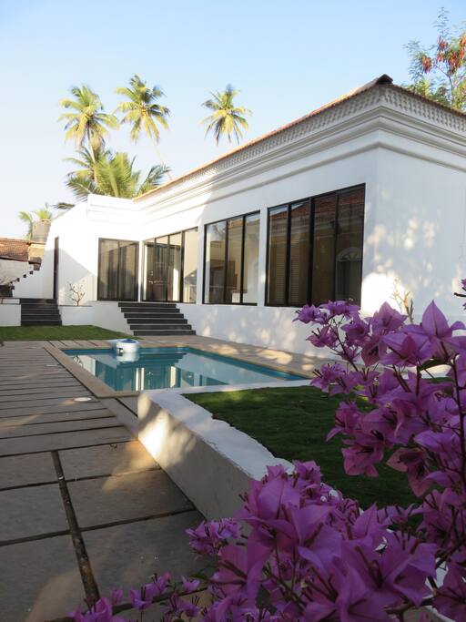The rooms overlook the pool