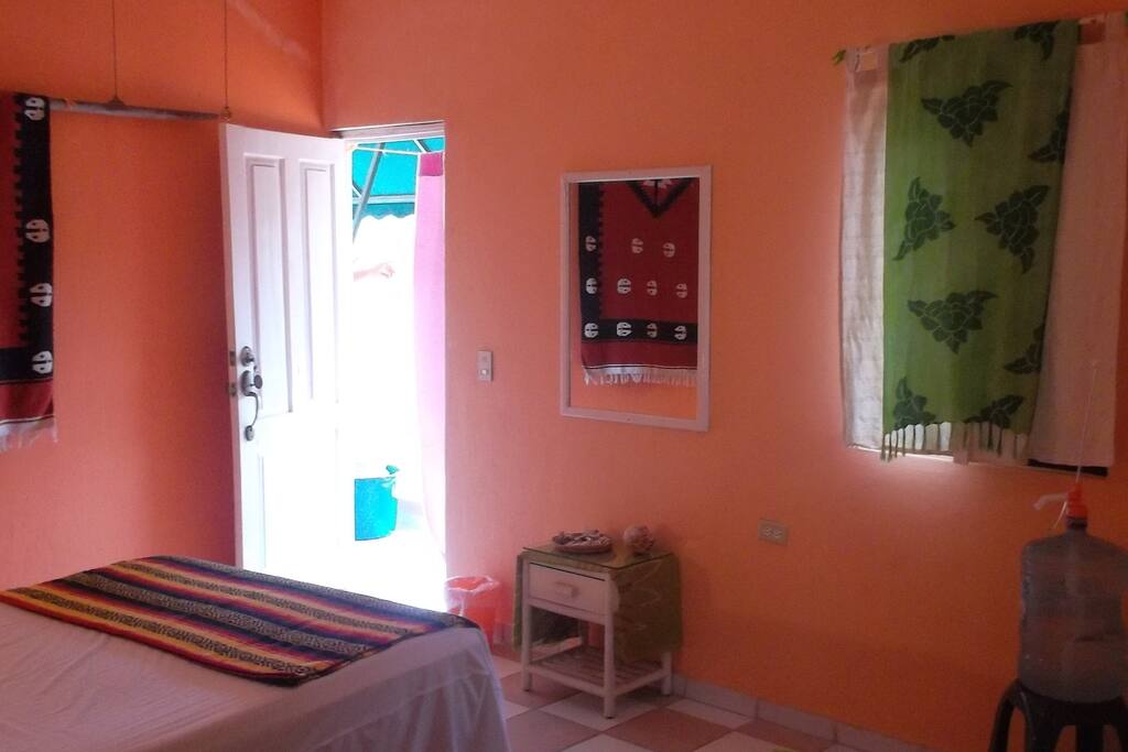View from the bed towards the door