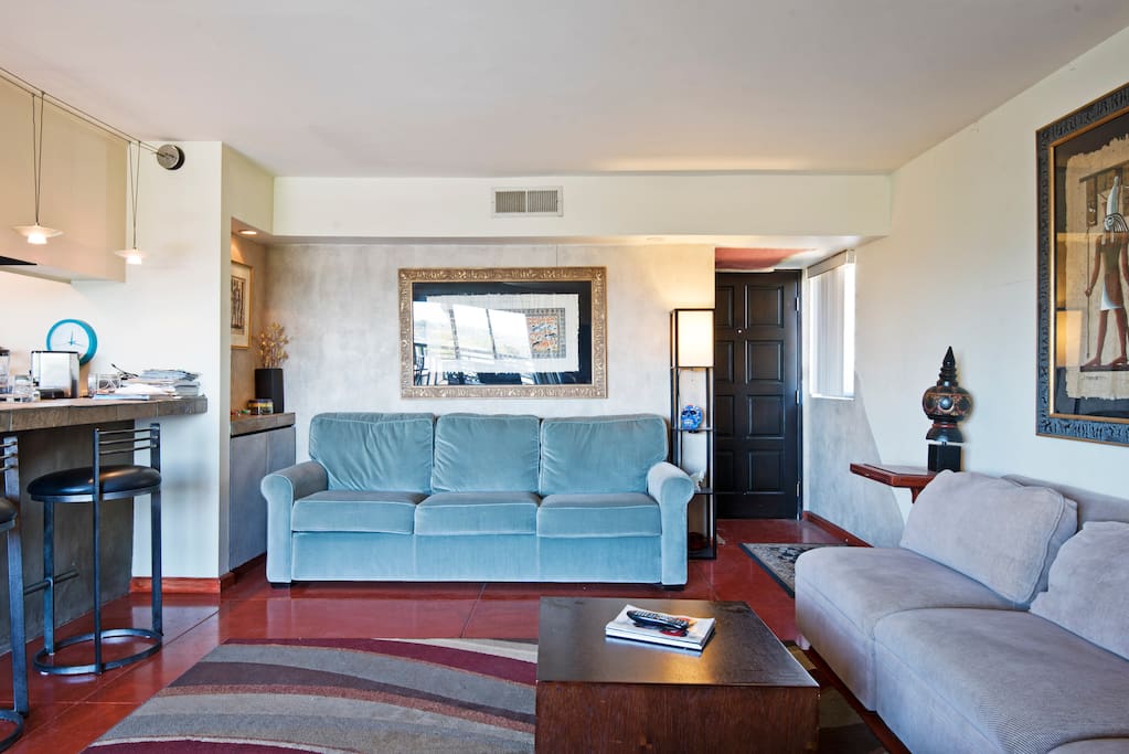 Living room showing large king size pullout sofa bed