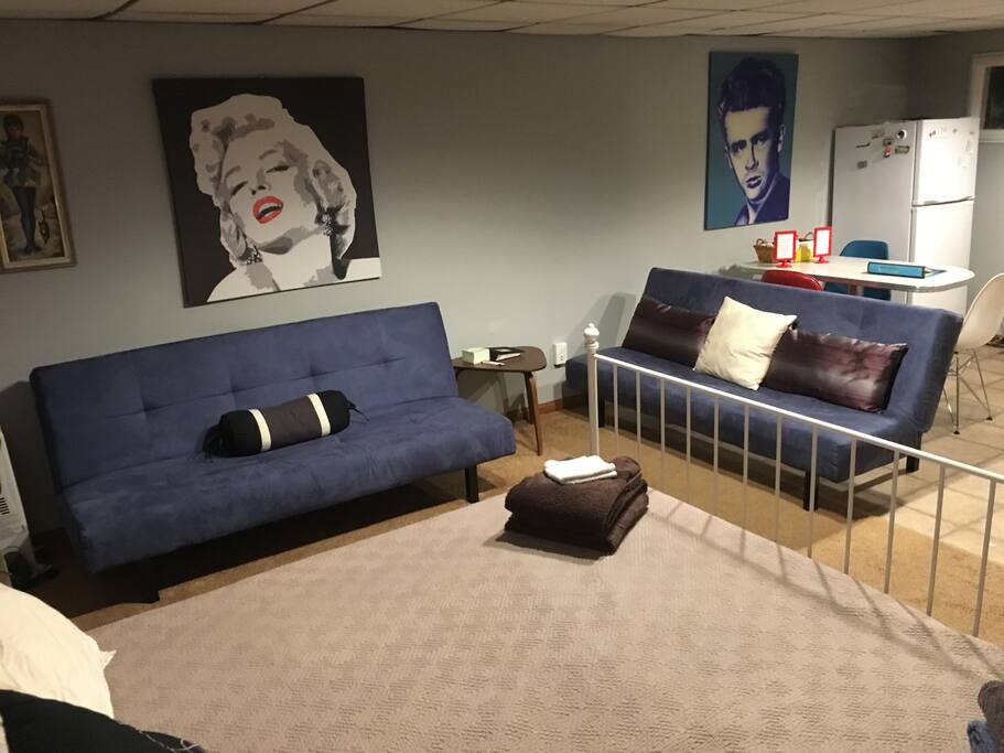 Two sofas open up into beds.