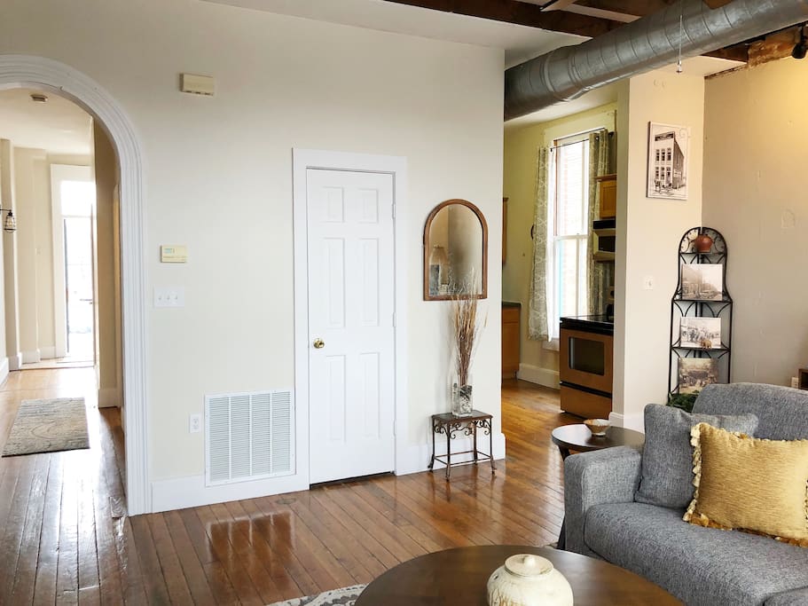This arched doorway is a reminder of the building's history.