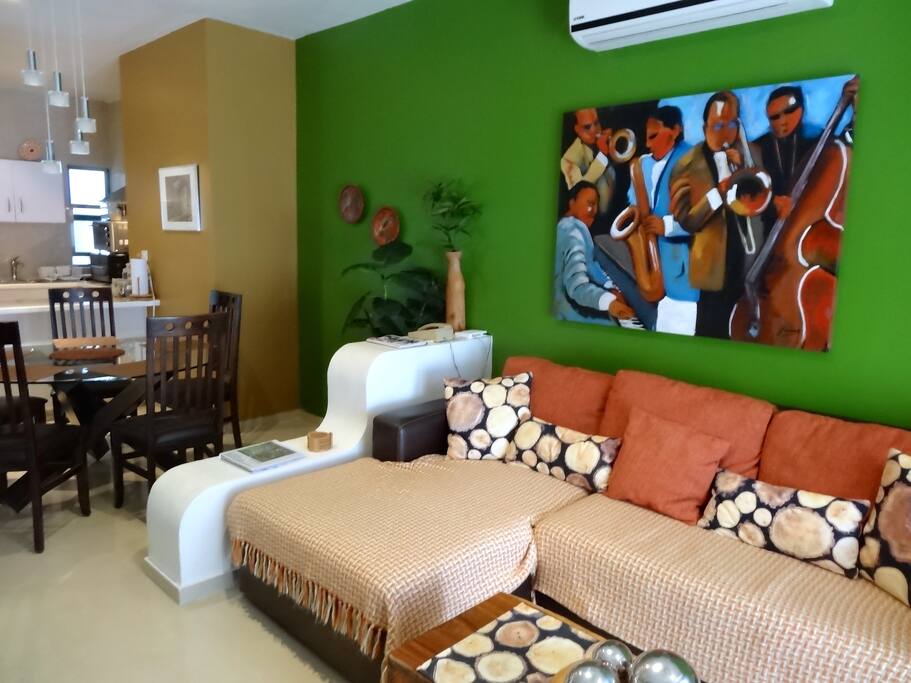 open living room/dining room