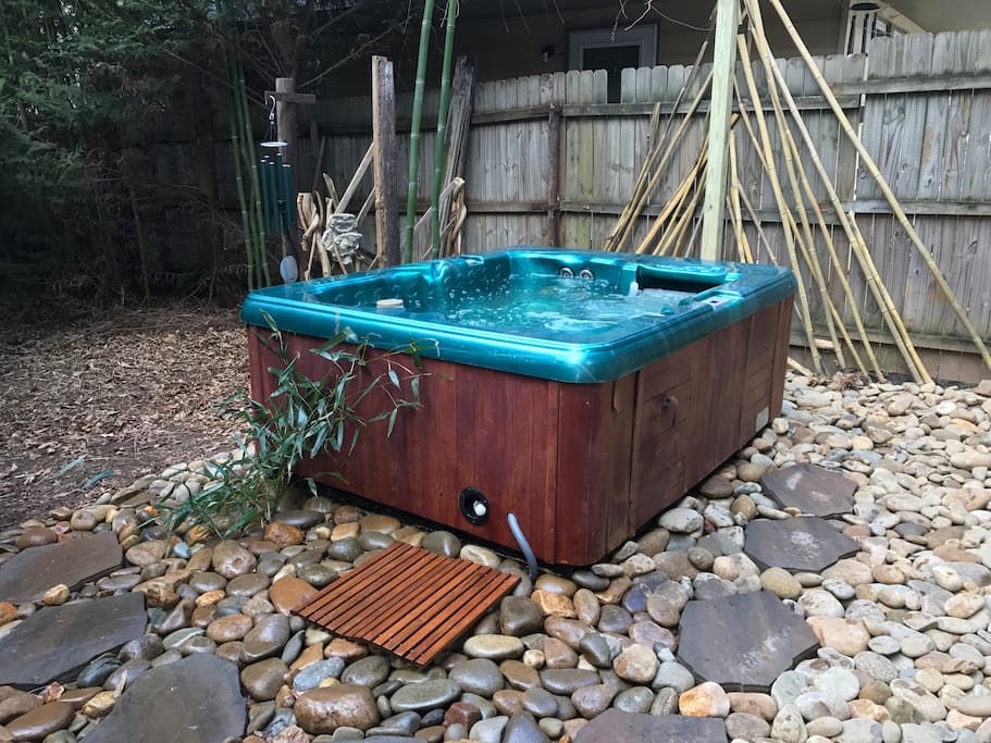 Massaging hot tub in our little urban oasis awaits.