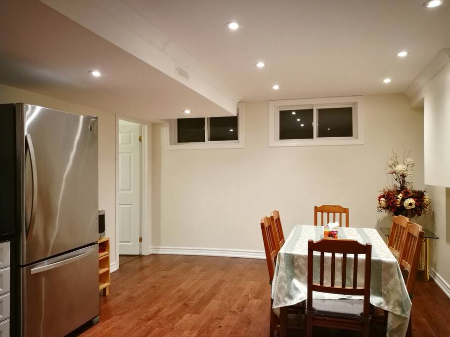 Dining room can sit 6 people easily.