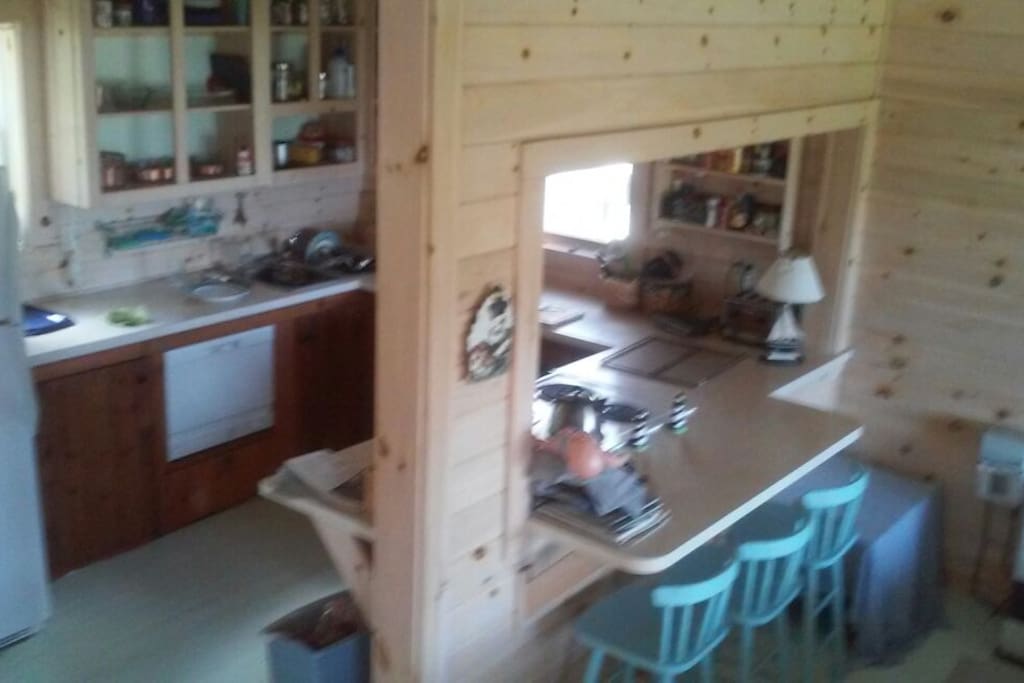 Looking down at kitchen area