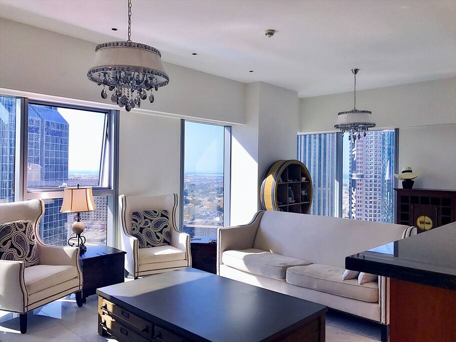 Comfortable living area with sea views.