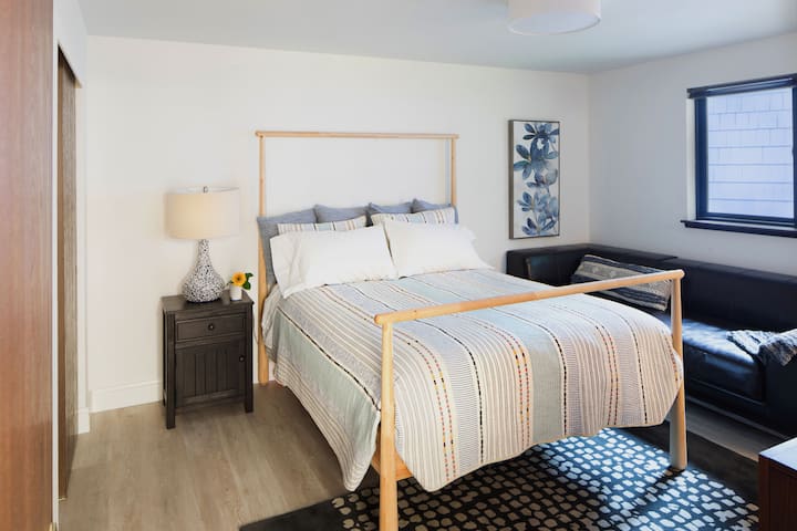 Queen bedroom with new bed and quality down bedding