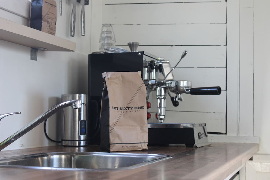 Kitchen with coffee machine