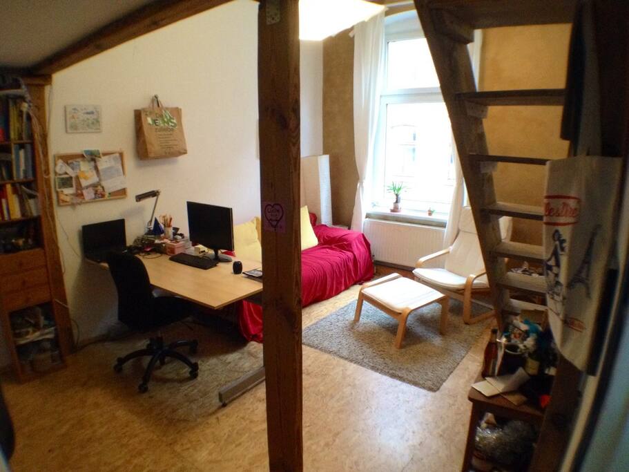 and from below the bed. You are also able to work on the desk including Monitor.